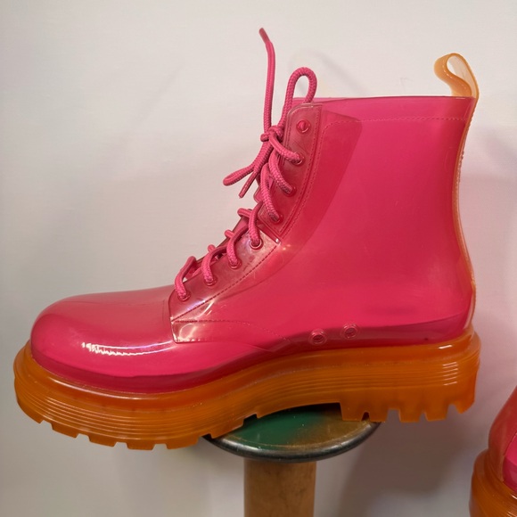 MELISSA Coturno Translucent Platform Lace Up Combat Boots HOT PINK-ORANGE / 7 US - Picture 5 of 14